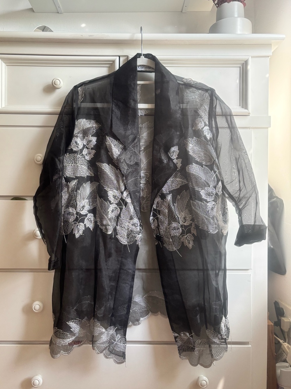 Vintage Sheer Black Floral Embroidered wrap Jacket